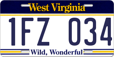 WV license plate 1FZ034