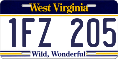 WV license plate 1FZ205