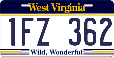 WV license plate 1FZ362