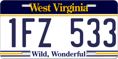 WV license plate 1FZ533