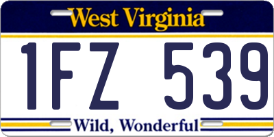 WV license plate 1FZ539
