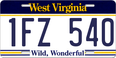 WV license plate 1FZ540