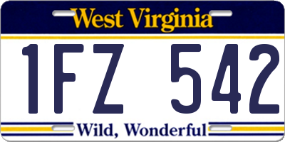WV license plate 1FZ542
