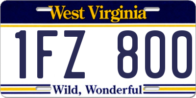 WV license plate 1FZ800