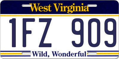 WV license plate 1FZ909