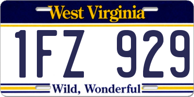 WV license plate 1FZ929
