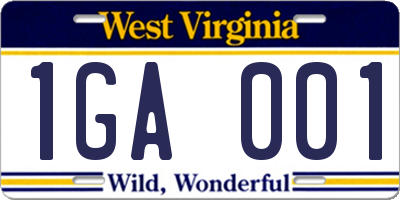 WV license plate 1GA001