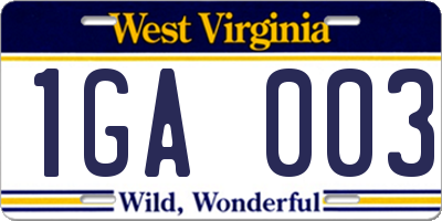 WV license plate 1GA003
