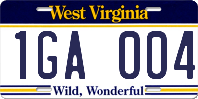 WV license plate 1GA004