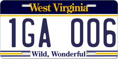 WV license plate 1GA006