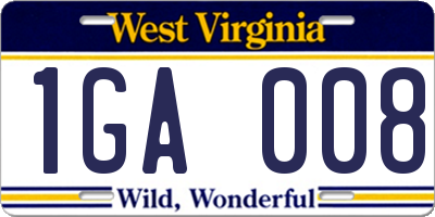 WV license plate 1GA008