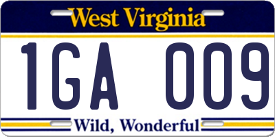 WV license plate 1GA009