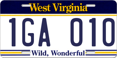 WV license plate 1GA010