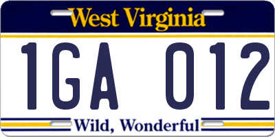 WV license plate 1GA012