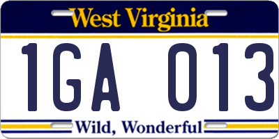 WV license plate 1GA013