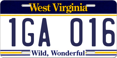 WV license plate 1GA016
