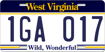 WV license plate 1GA017