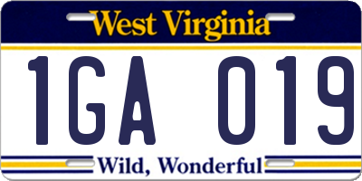 WV license plate 1GA019