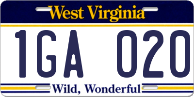 WV license plate 1GA020
