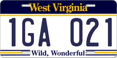 WV license plate 1GA021