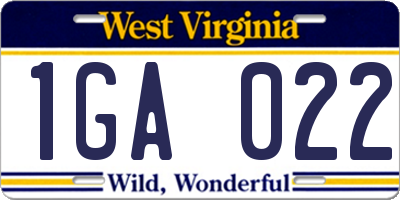 WV license plate 1GA022