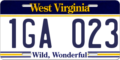 WV license plate 1GA023