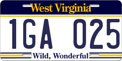 WV license plate 1GA025