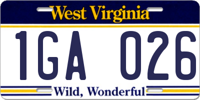 WV license plate 1GA026