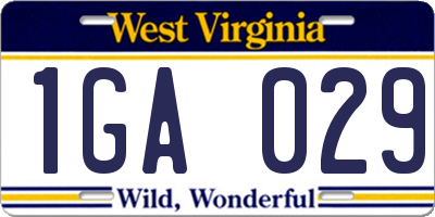 WV license plate 1GA029