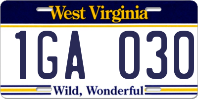 WV license plate 1GA030