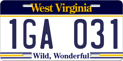 WV license plate 1GA031