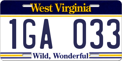 WV license plate 1GA033