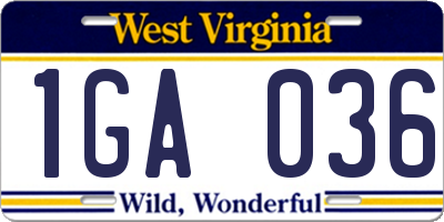 WV license plate 1GA036