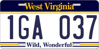 WV license plate 1GA037