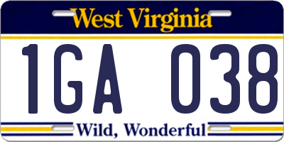 WV license plate 1GA038