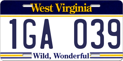 WV license plate 1GA039