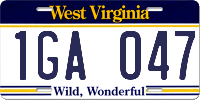 WV license plate 1GA047