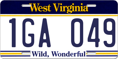 WV license plate 1GA049