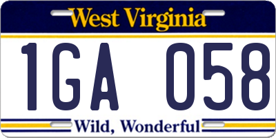 WV license plate 1GA058