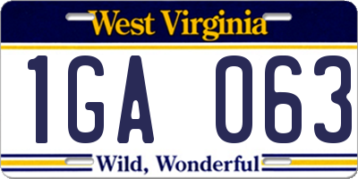 WV license plate 1GA063