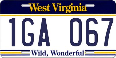 WV license plate 1GA067