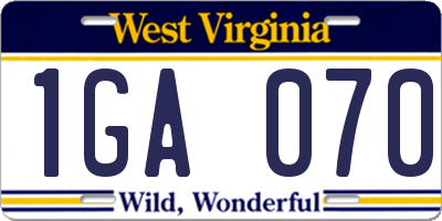 WV license plate 1GA070