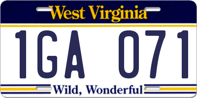 WV license plate 1GA071