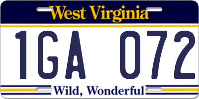 WV license plate 1GA072