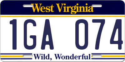 WV license plate 1GA074