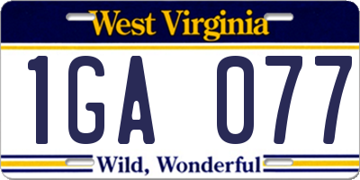 WV license plate 1GA077