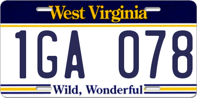 WV license plate 1GA078