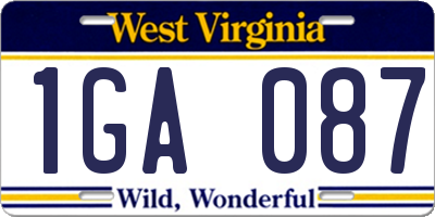 WV license plate 1GA087