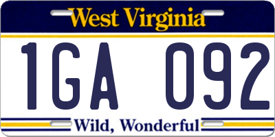WV license plate 1GA092