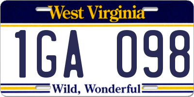 WV license plate 1GA098